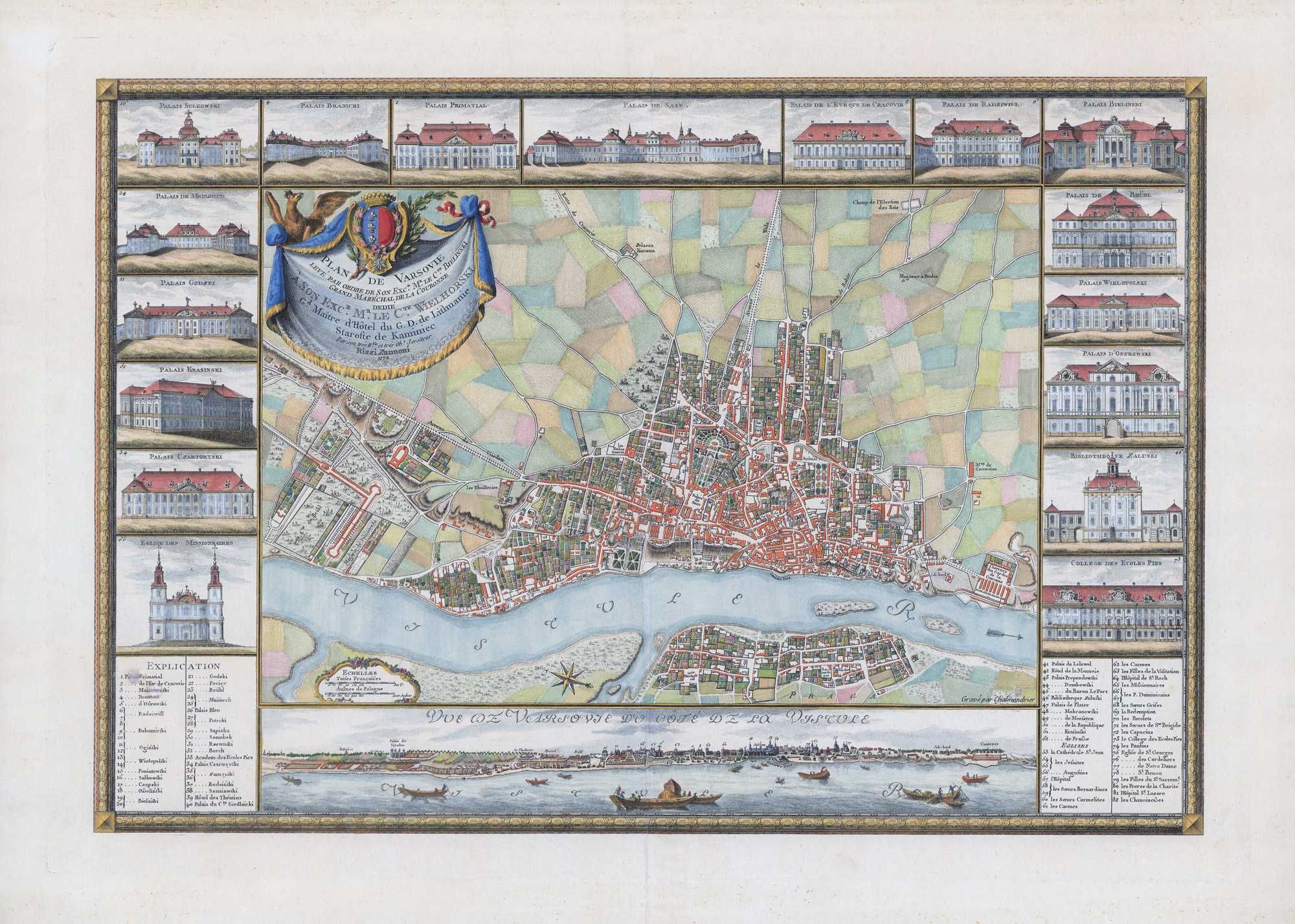 Stara przepiękna Mapa Plan Warszawy - Zannoni - 1772 - 140x100