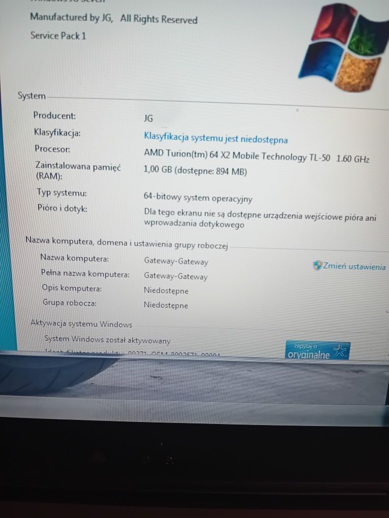 Laptop Gateway z zasilaczem