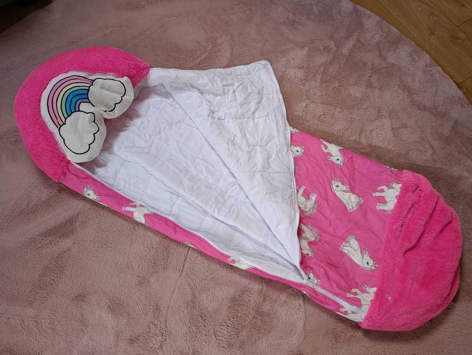 Nowy Śpiwór poduszka 2w1 unicorn róż kocyk
