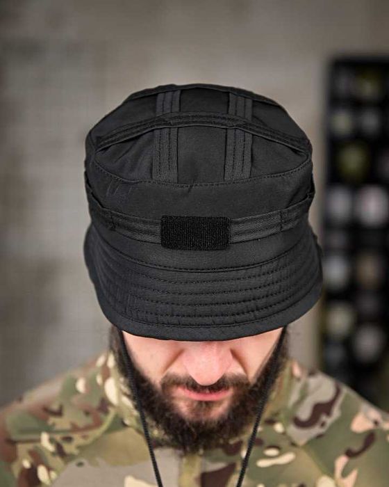 Тактична панама SoftShell чорна 56–58  Панама з липучкою під шеврон
