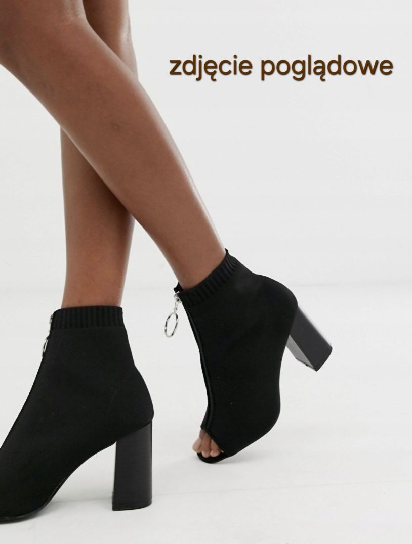Czarne botki open toe zamek sandaly 38