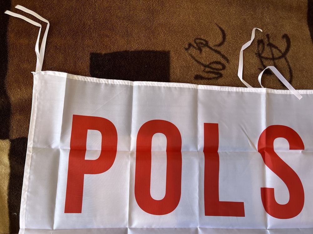 Flaga sportowa Piłka Nożna Polska Tyskie wiązana Flaga Polski kibica