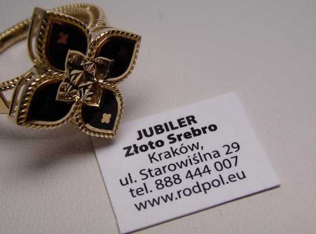 Złoty pierścionek kwiat czarna emalia R.17