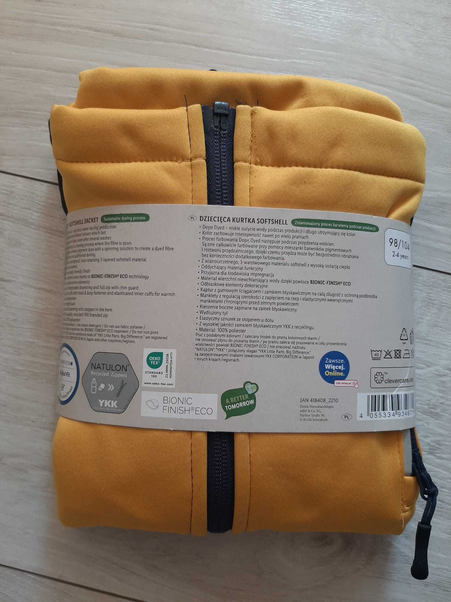 Lupilu nowa kurtka Softshell 98 104 kaptur jesień wiosna wiatrówka