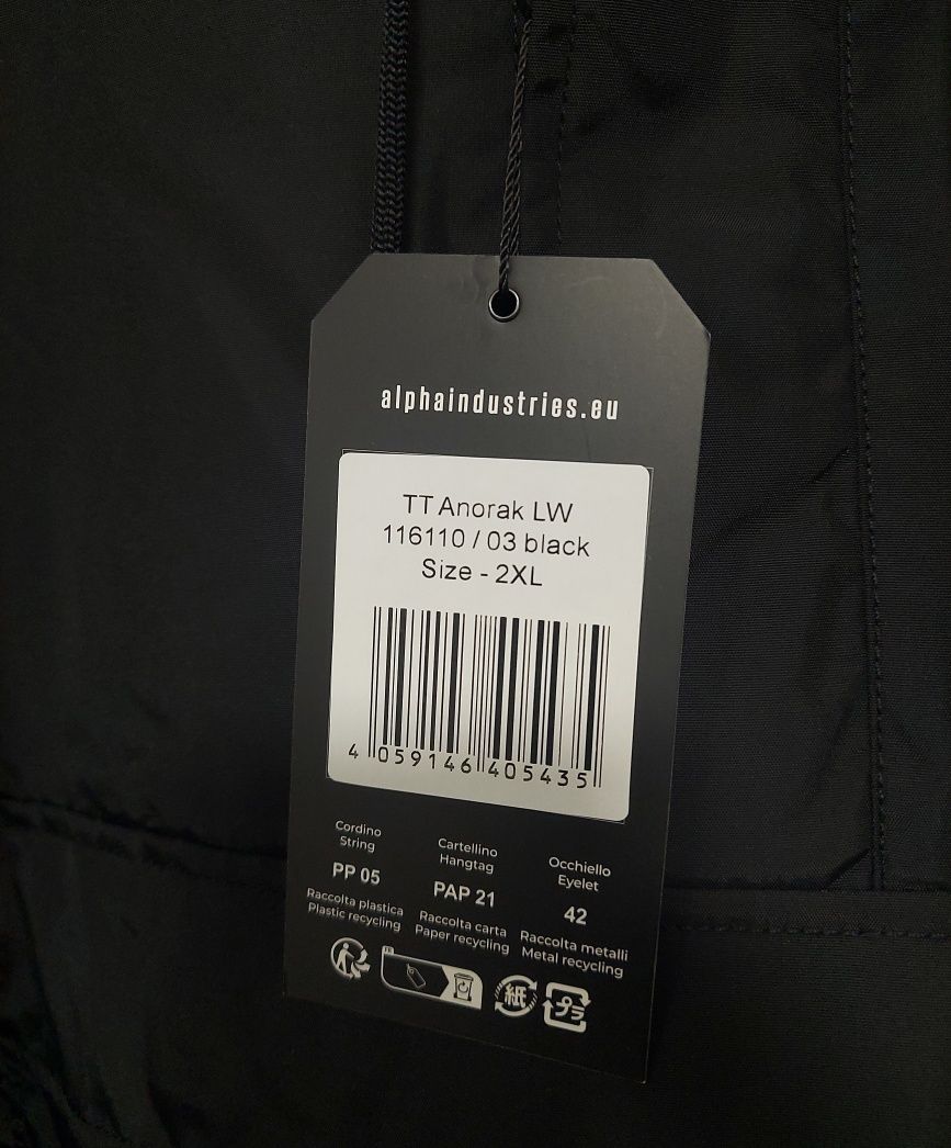 Kurtka Anorak Alpha Industries czarna rozmiar XXL