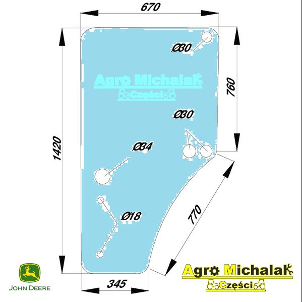 Szyba drzwi lewe John Deere 6420,6920,. 6130, 6800, 6410,