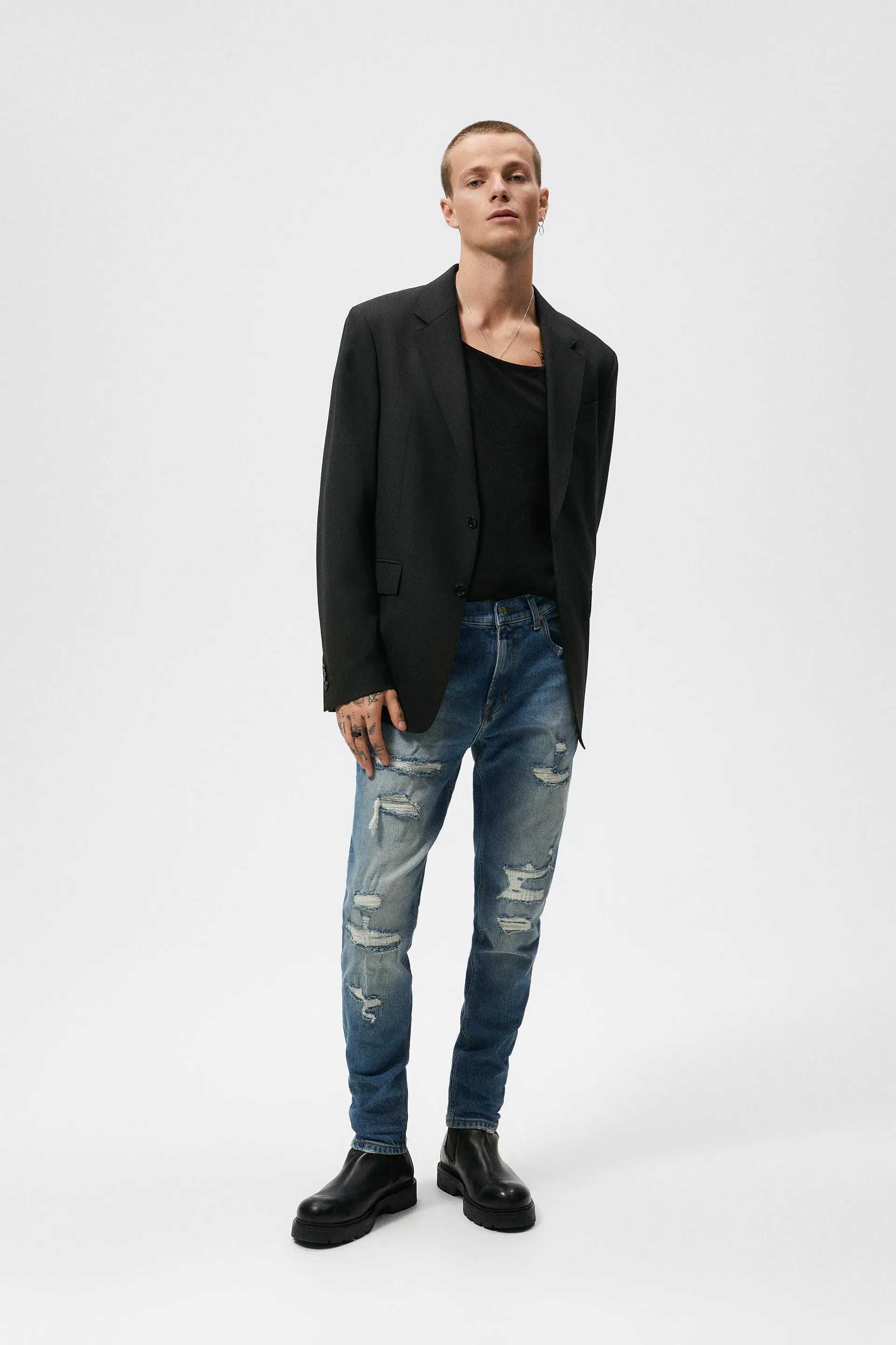 Spodnie jeansy o kroju skinny  z rozdarciami Zara rozmiar 40