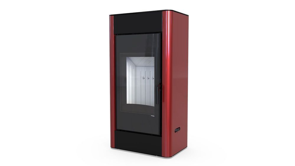 Piec piecyk kominek na drewno czerwony Defro Solum 9kW REKUPERACJA