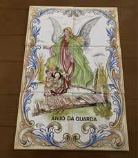 Painel de 6 azulejos pintados á mão com o anjo da guarda novos