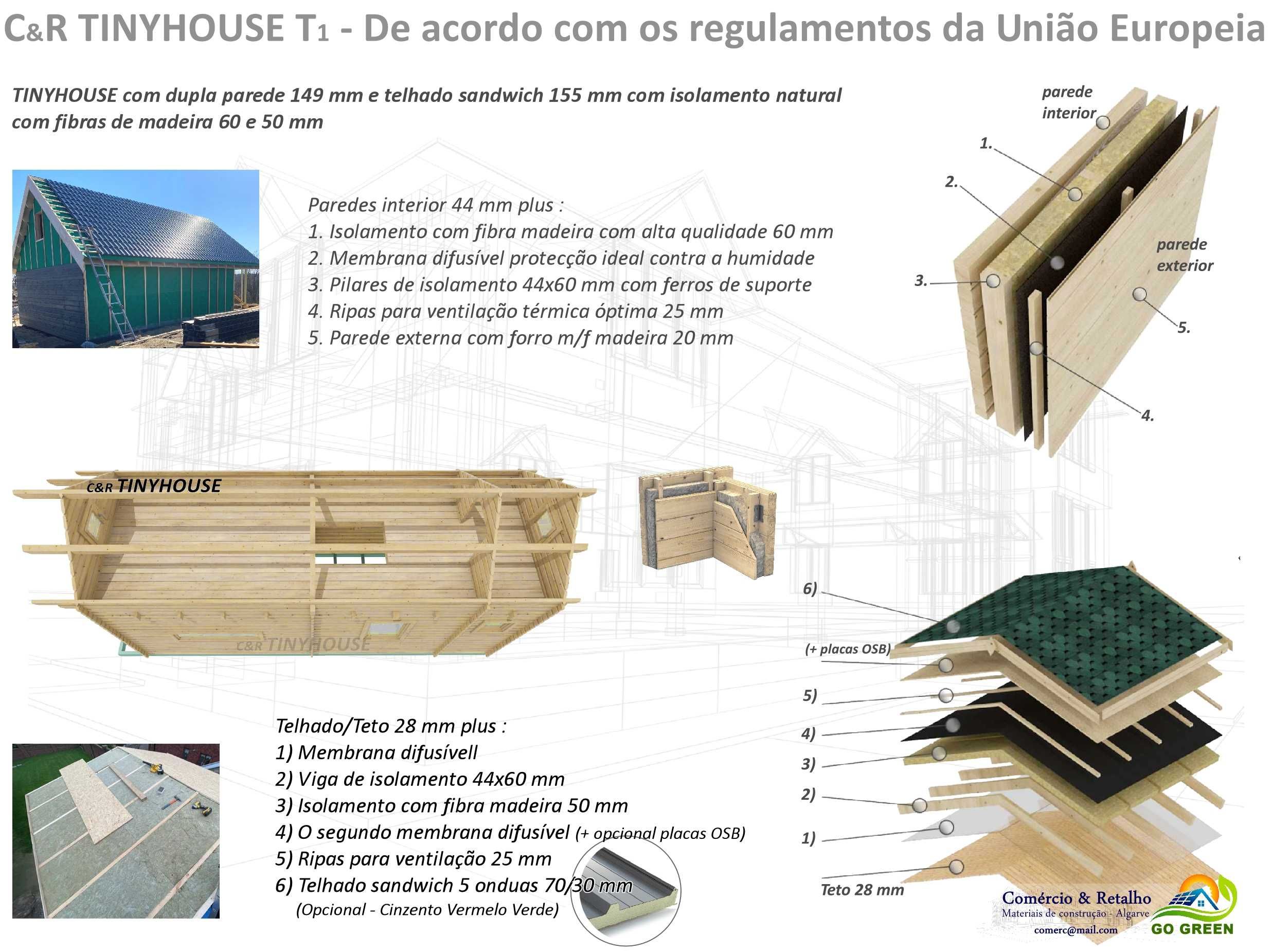 TINY HOUSE C&R Modelo 1 T1 30m² Mezanino PV Solar KIT  Casa de madeira