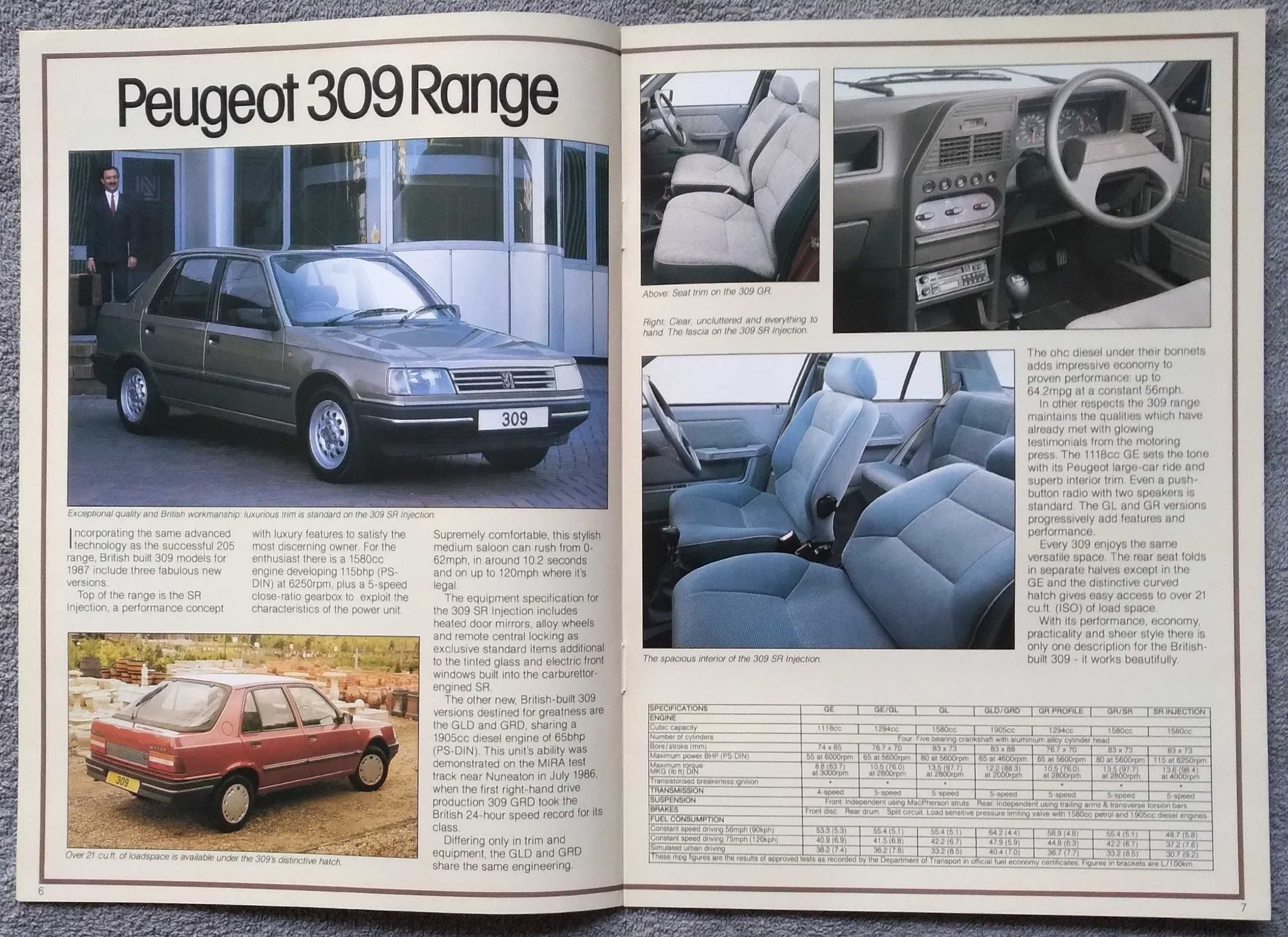 Prospekt Peugeot rok 1987 modele 205,309,305,505