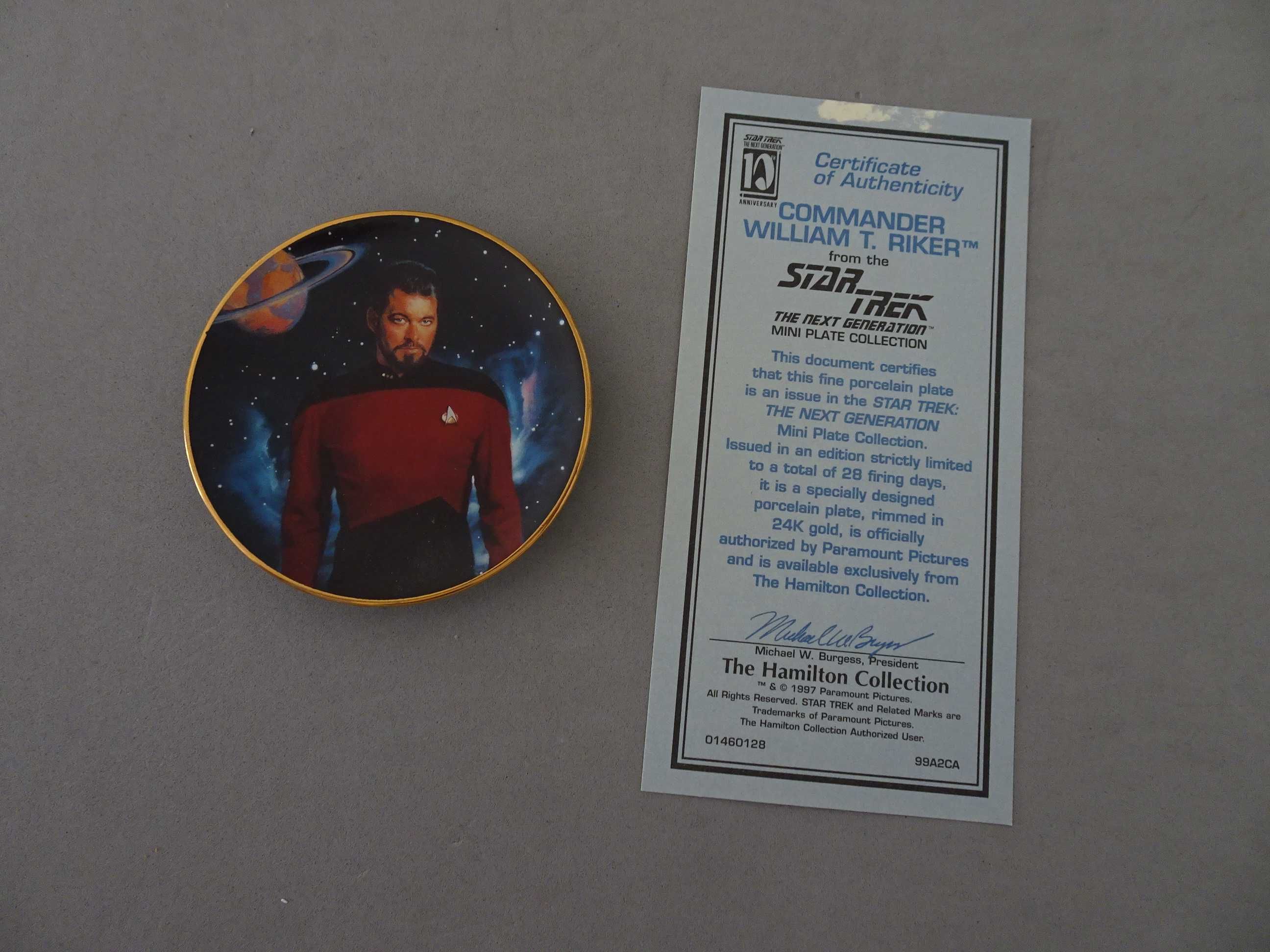 Prato Star Trek Commander William T. Riker certificado autenticidade