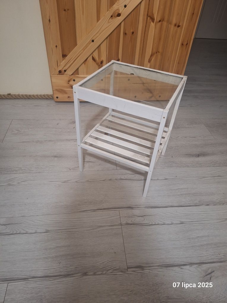 Stolik stoliczek kwietnik na balkon taras biały szklany