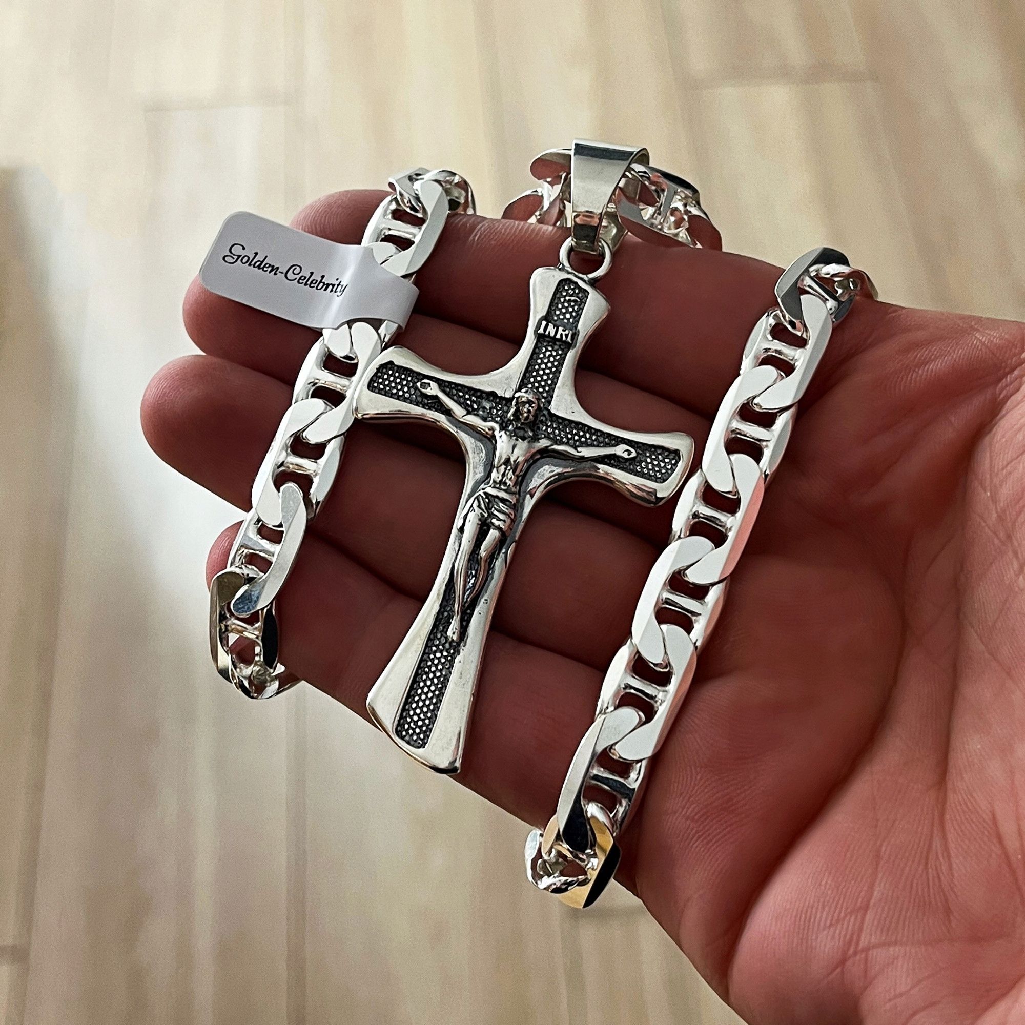Gruby Łancuszek Srebrny Męski Splot Gucci Z Krzyżykiem 60cm/9mm Próba