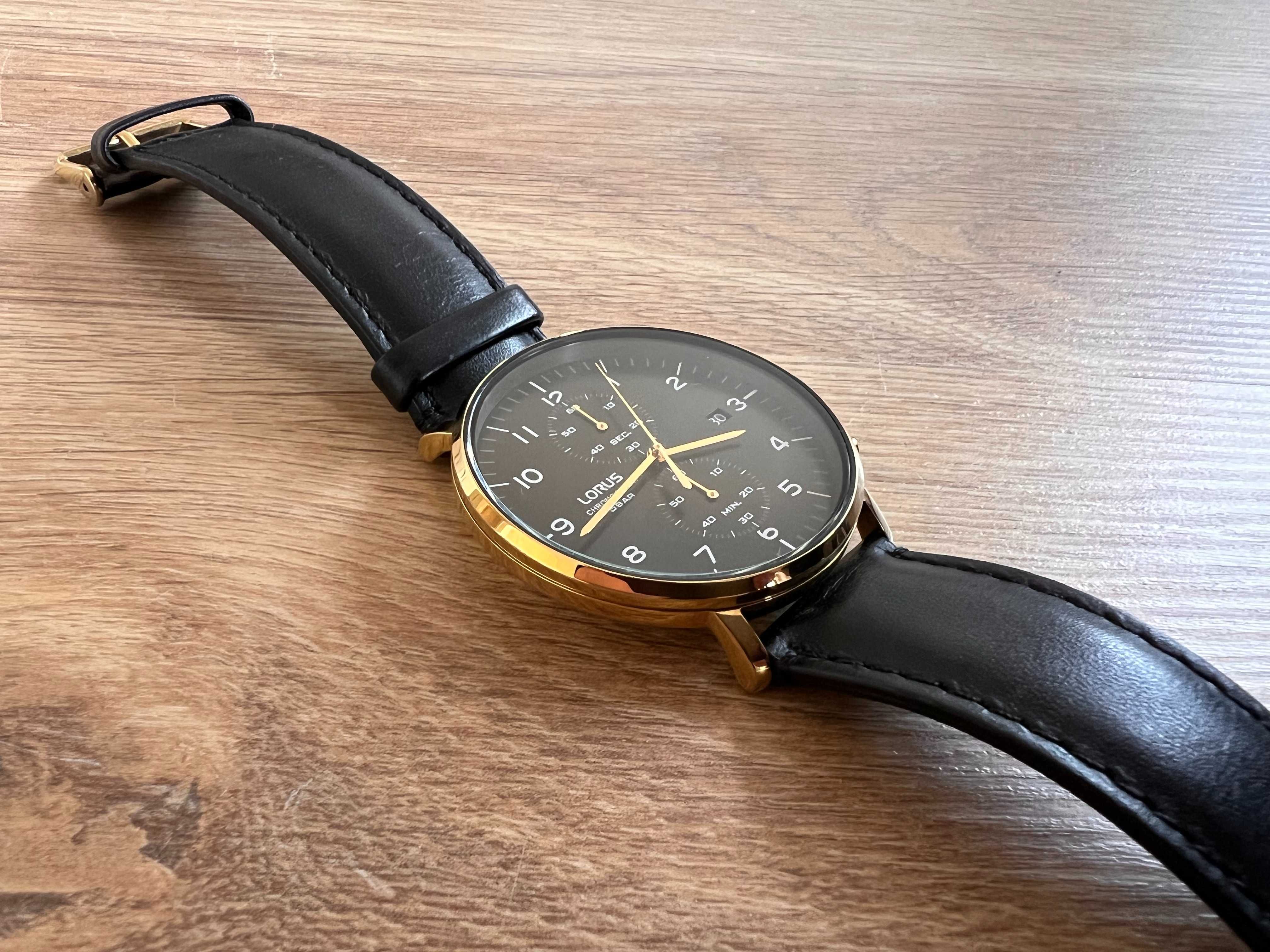 Zegarek Lorus RW420AX9 | czarno-złoty, skórzany pasek, chronograf