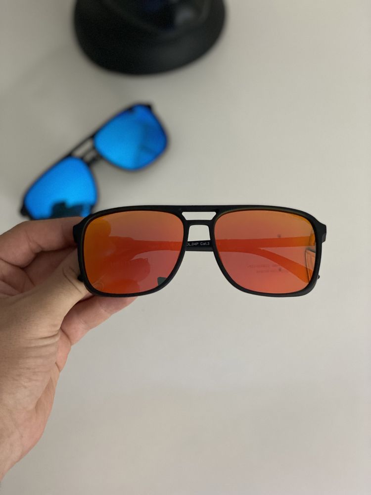Мужские солнцезащитные очки PORSCHE Polarized синие/оранжевые ЗЕРКАЛО