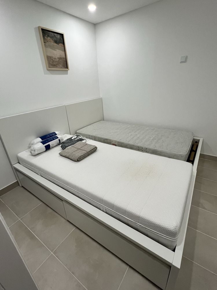 CAMA SOLTEIRO MALM C GAVETOES + COLCHAO + ESTRADO
