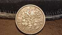 Moneta Anglia 6 Pensów 1957 Brąz