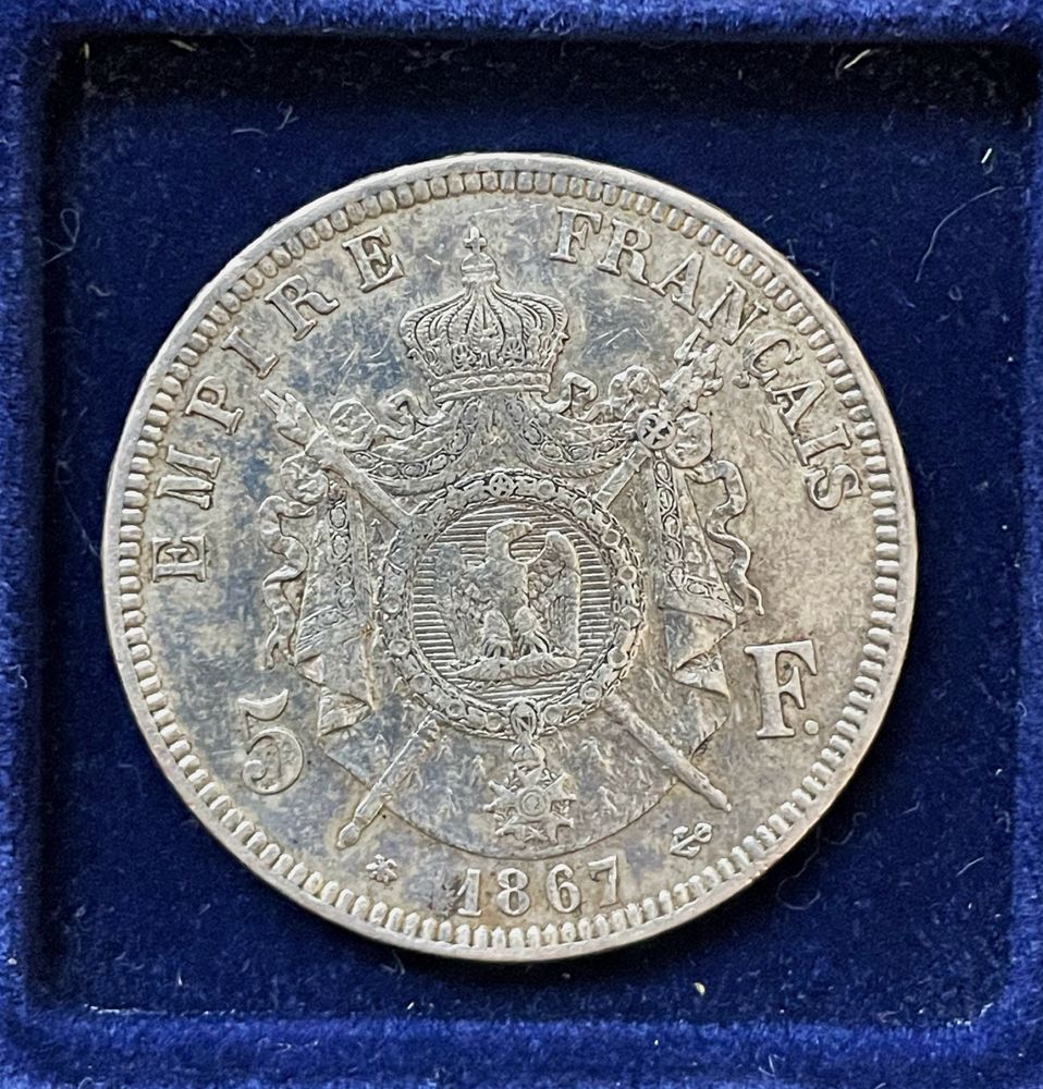 5 Franków Napoleon III Emperor, Francja 1867 A, STAN !!!