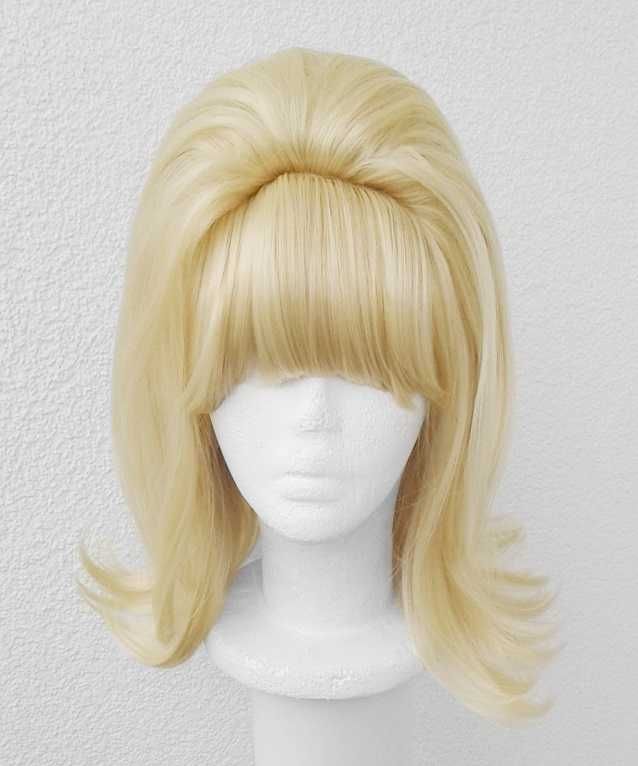 Blond peruka z prostą grzywką cosplay wig Fryzura lata 60 70