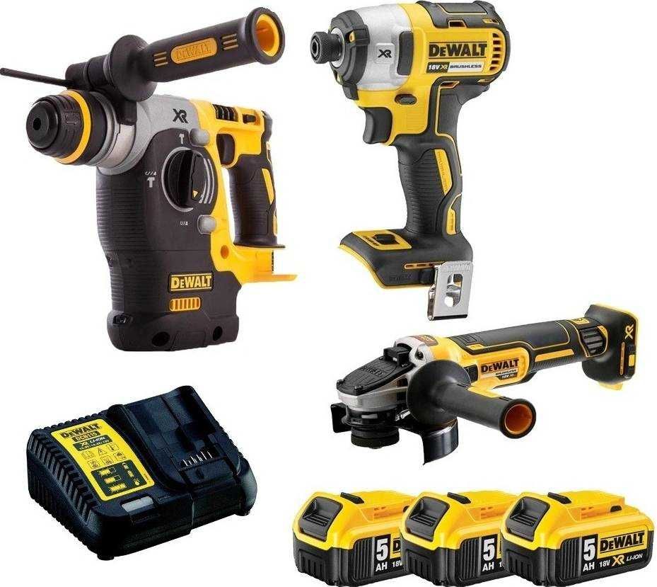 Zestaw zakrętarka, szlifierka, młotowiert18V XR 3x5,0Ah 2 kufry DeWalt