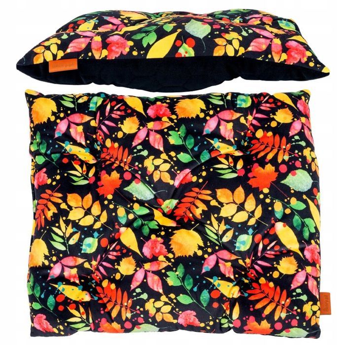 pikowana poducha posłanie do klatki dla pieska 38x48 cm czarna liście