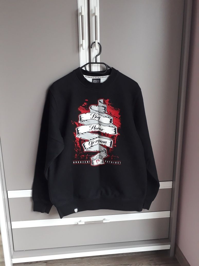 Czarna bluza męska bez kaptura roz. M patriotyczna Bóg Honor Ojczyzna