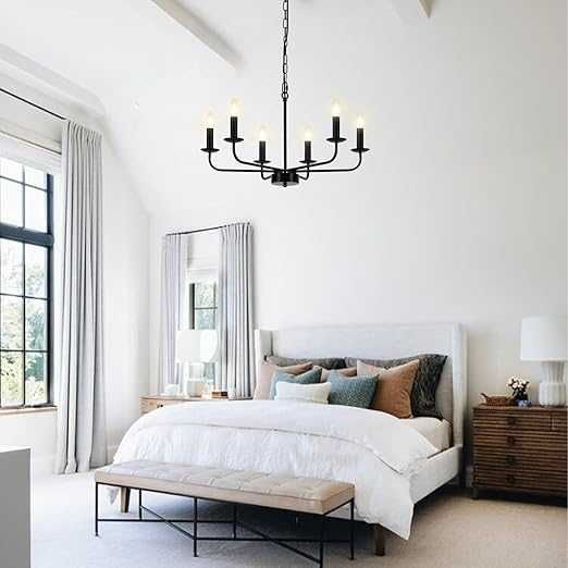 Klasyczny czarny żyrandol 6-ramienny, E14, regulowana wysokość