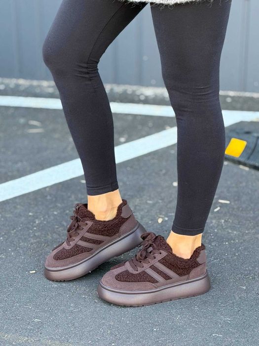 Жіночі кросівки з хутром (36–41) Шоколадні Замшеві Зимові