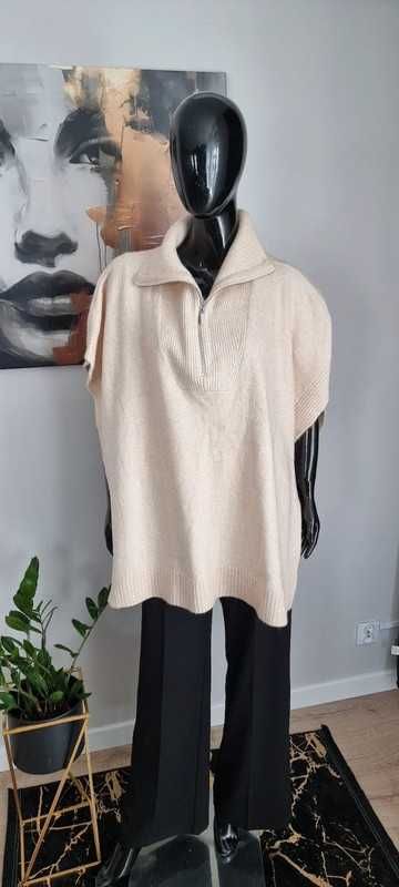 Ciepłe ponczo z golfem narzutka H&M r.XL/42 z akrylem i wełną