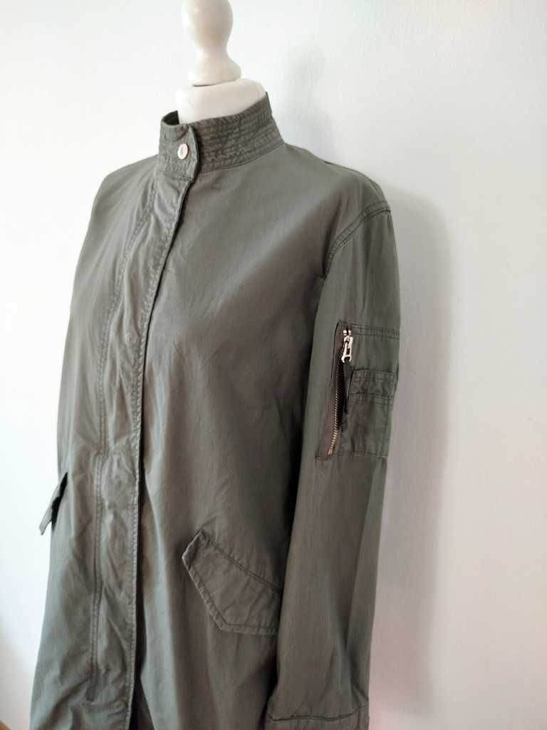 H&M cienka długa kurtka parka khaki