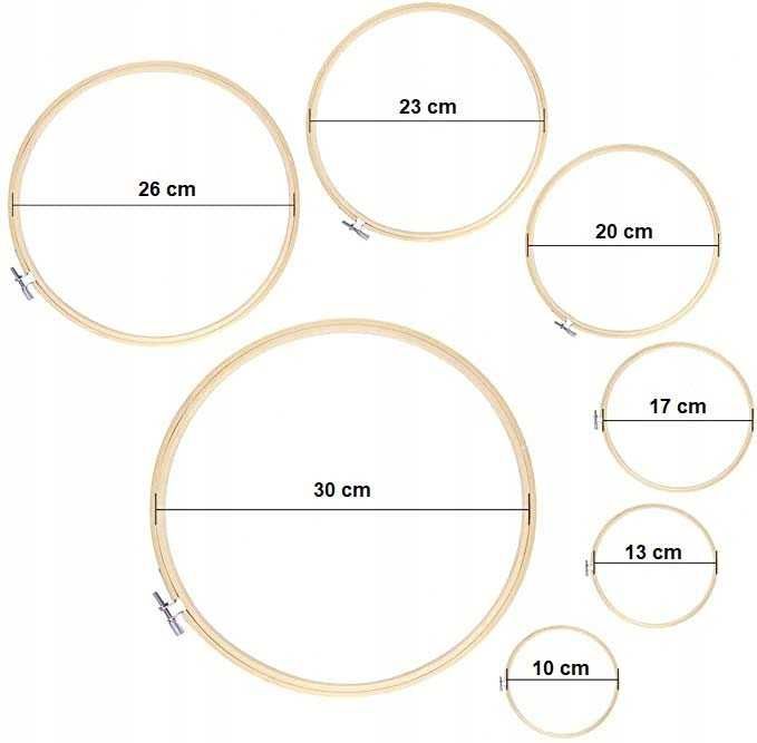 Zestaw 7 tamborków do haftowania 10-30cm Metalowy Zacisk