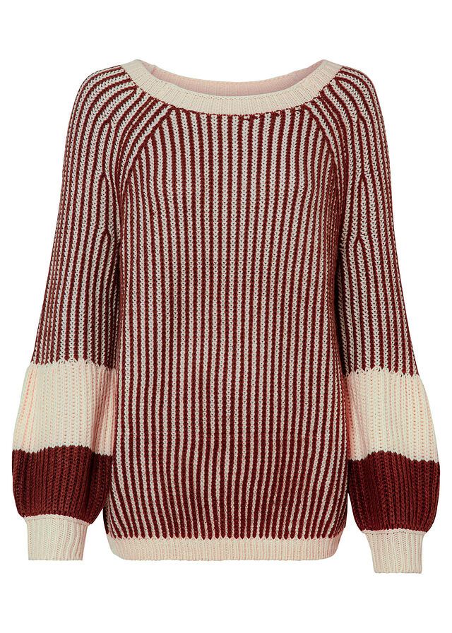 B.P.C sweter śmietankowo-brązowy w paski ^40/42