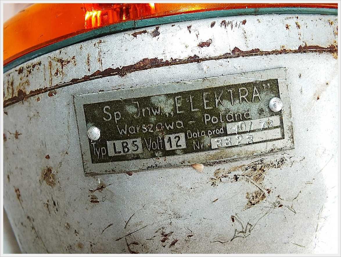Oryginalna Lampa ostrzegawcza Kogut Elektra LB5 pomarańczowa 1978 PRL