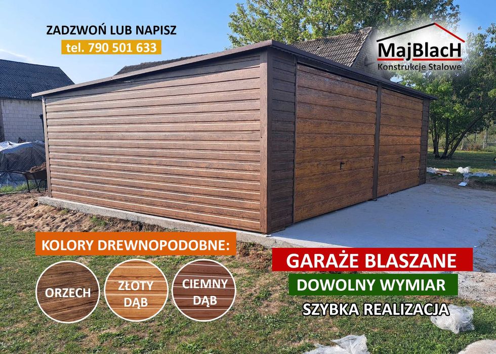 Garaż Blaszany ORZECH +2 Bramy - Ładne Garaże Blaszane -Maj-Blach