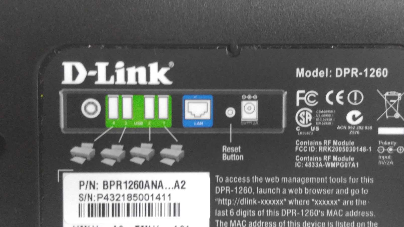 НОВЫЙ! 4хUSB Wi-Fi + LAN принт-сервер Range Booster D-Link DPR-1260