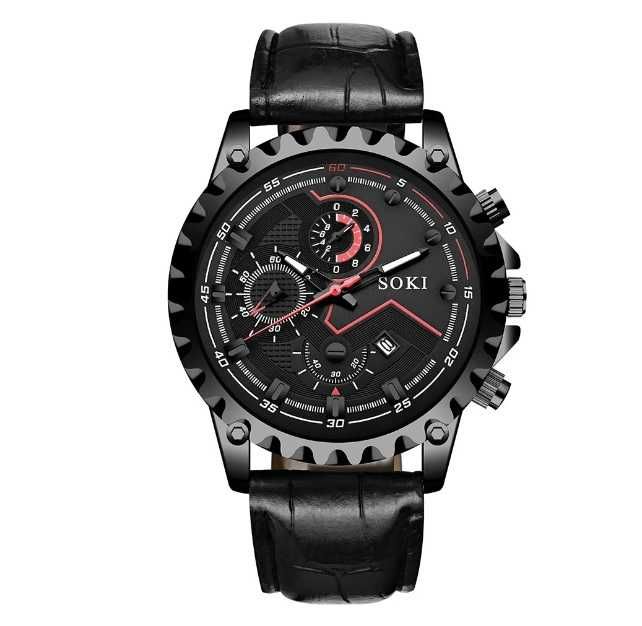мужские модные кварцевые часы Soki Black