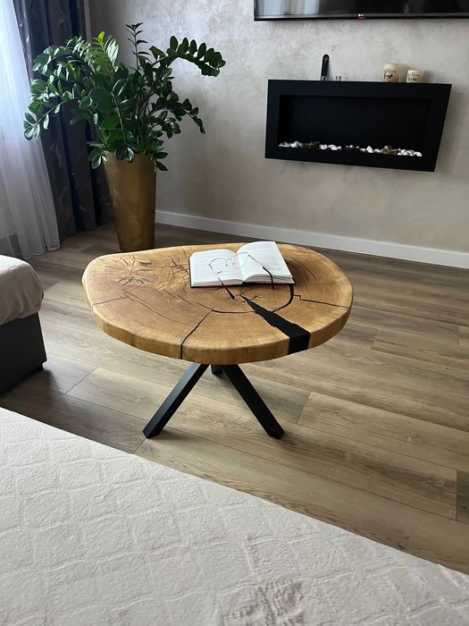 Stolik Kawowy z Plastra Dębu | Nogi Pająk | Styl Loft