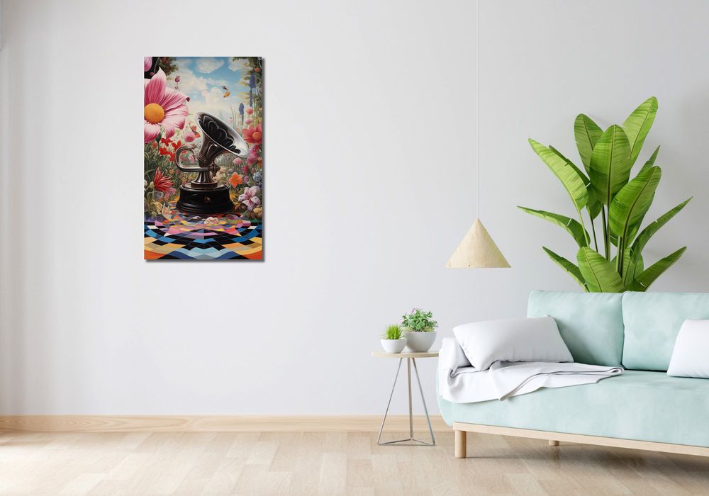 Obraz 50x90cm Gramofon w Kwiatach