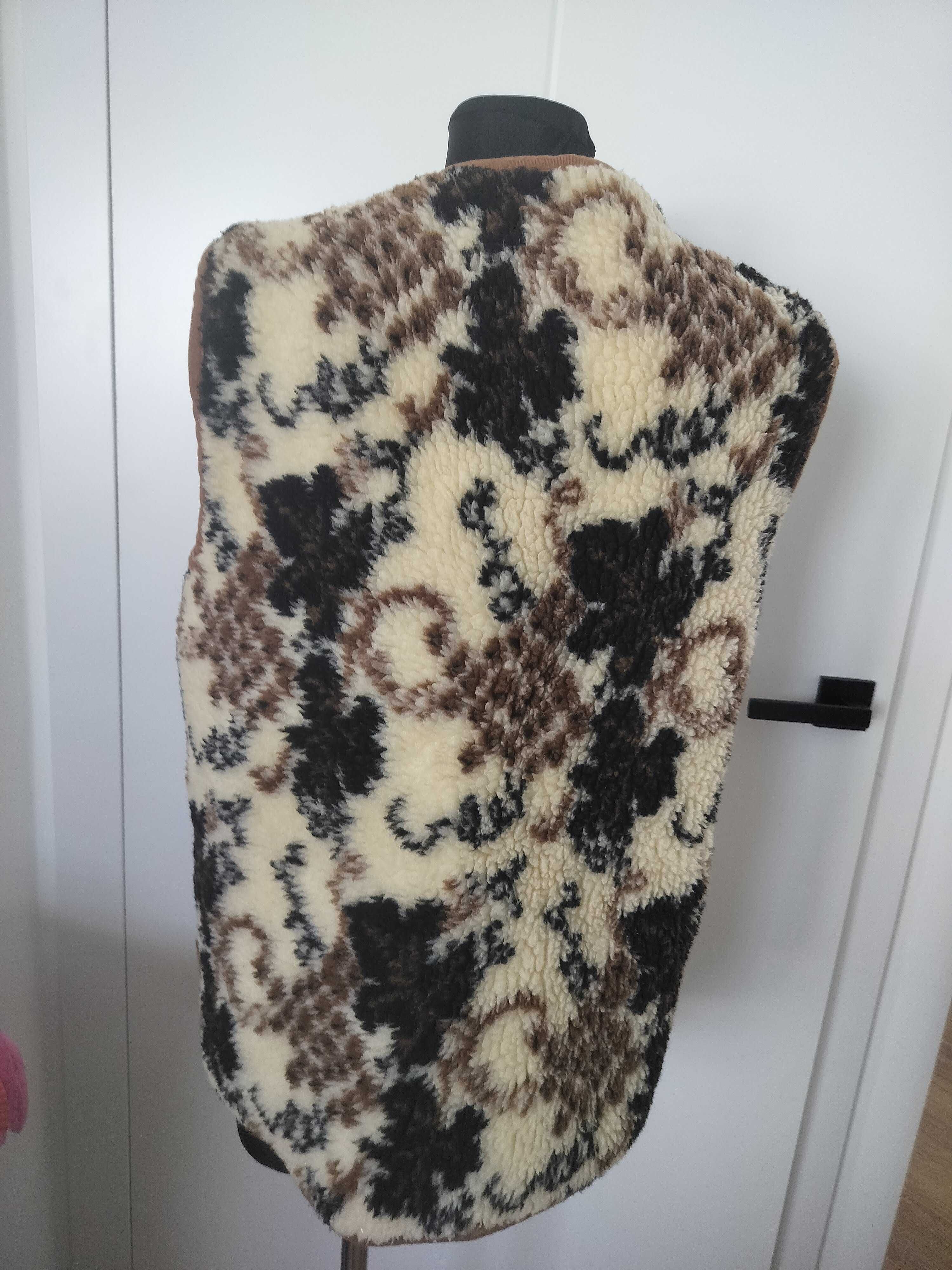 Bezrękawnik damski L kamizelka wełna góralska kieszenie extra gruba