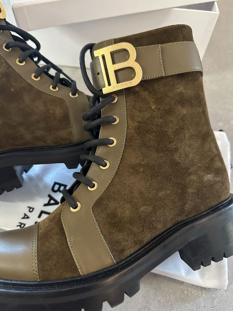 Botki Balmain 39 khaki orygianał zamsz skóra