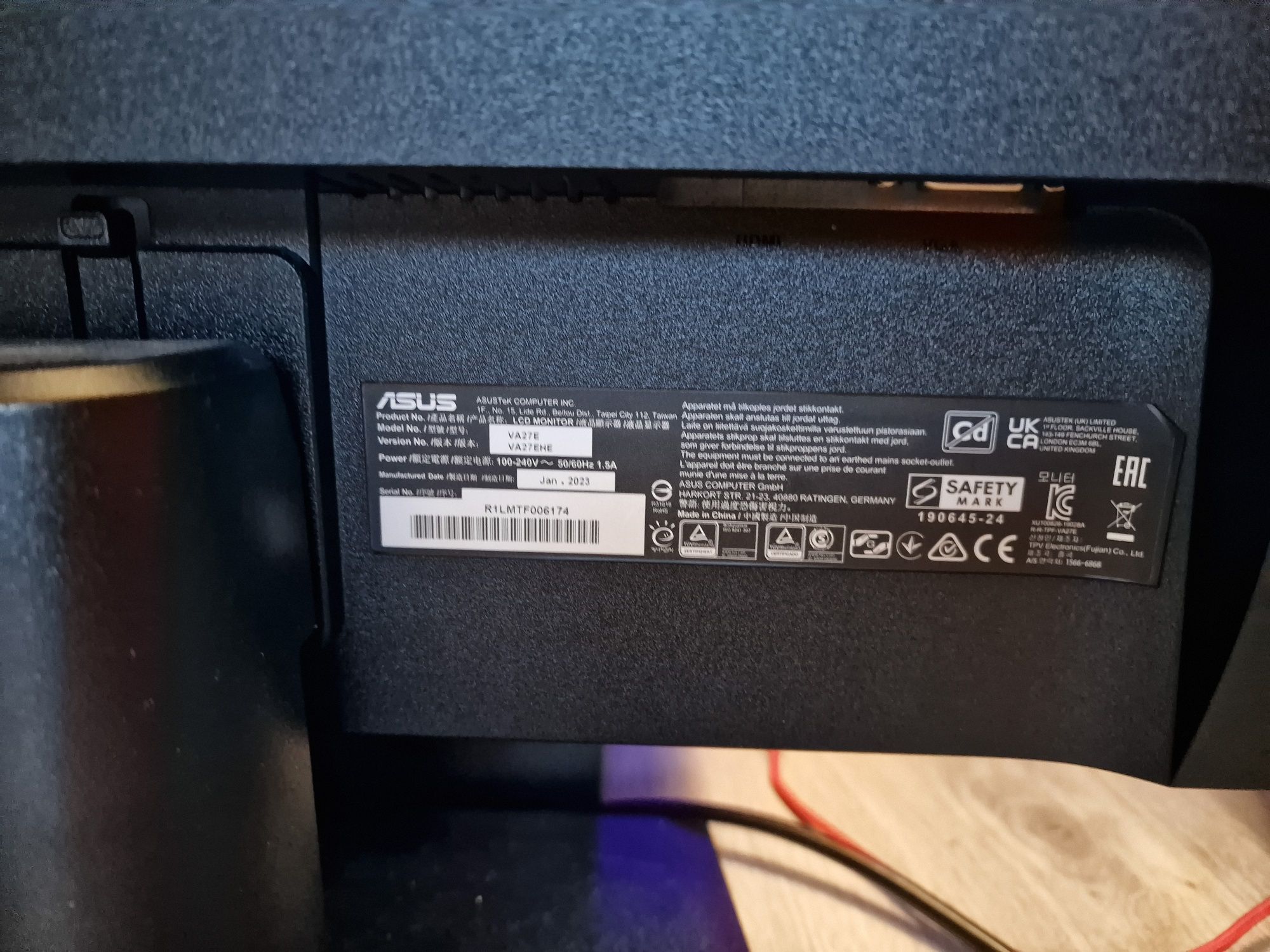Monitor ASUS Eye Care VA27EHE 27" 1920x1080px IPS