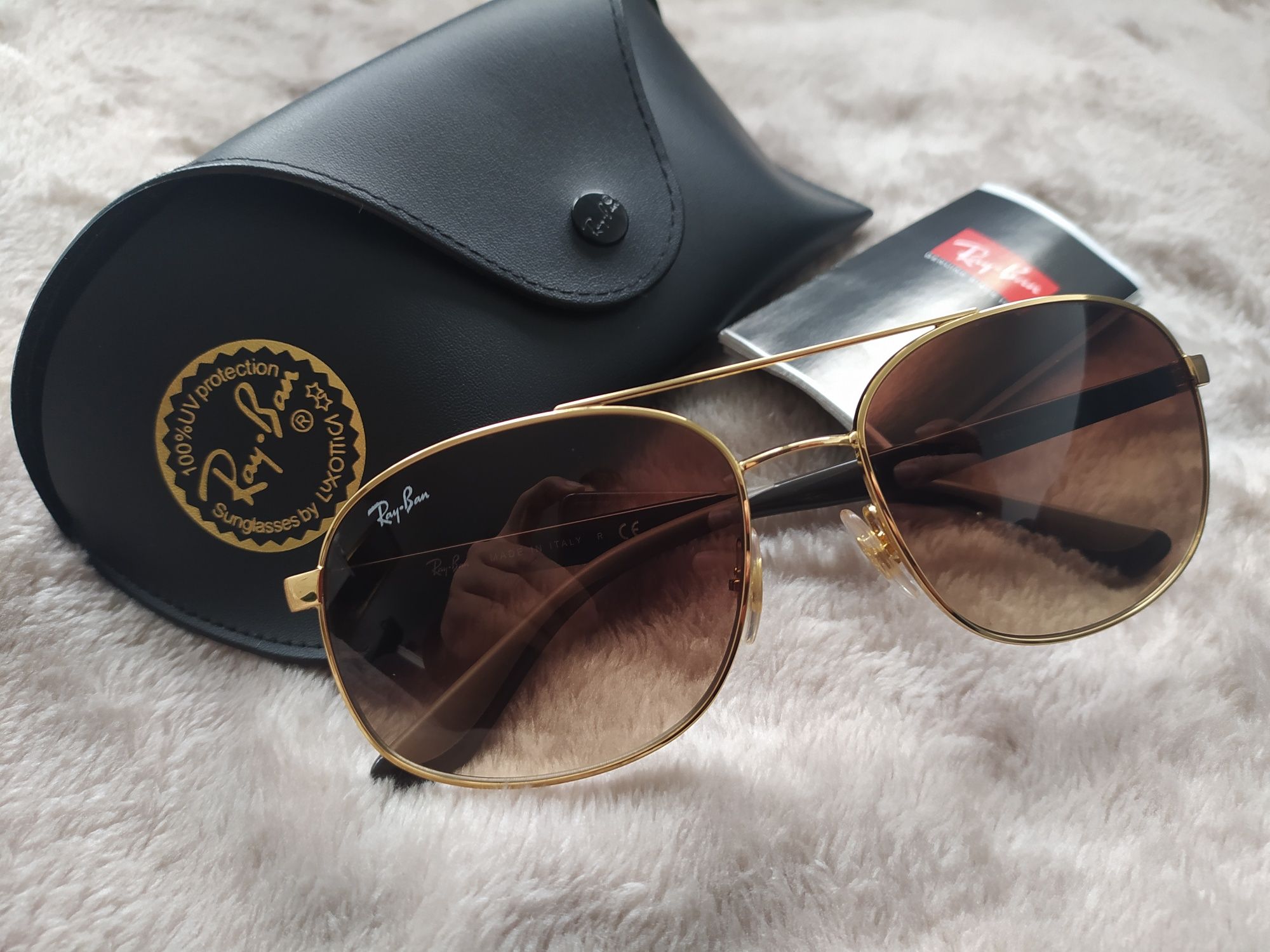 RAY-BAN® RB3593 złote męskie okulary przeciwsłoneczne / super stan!!