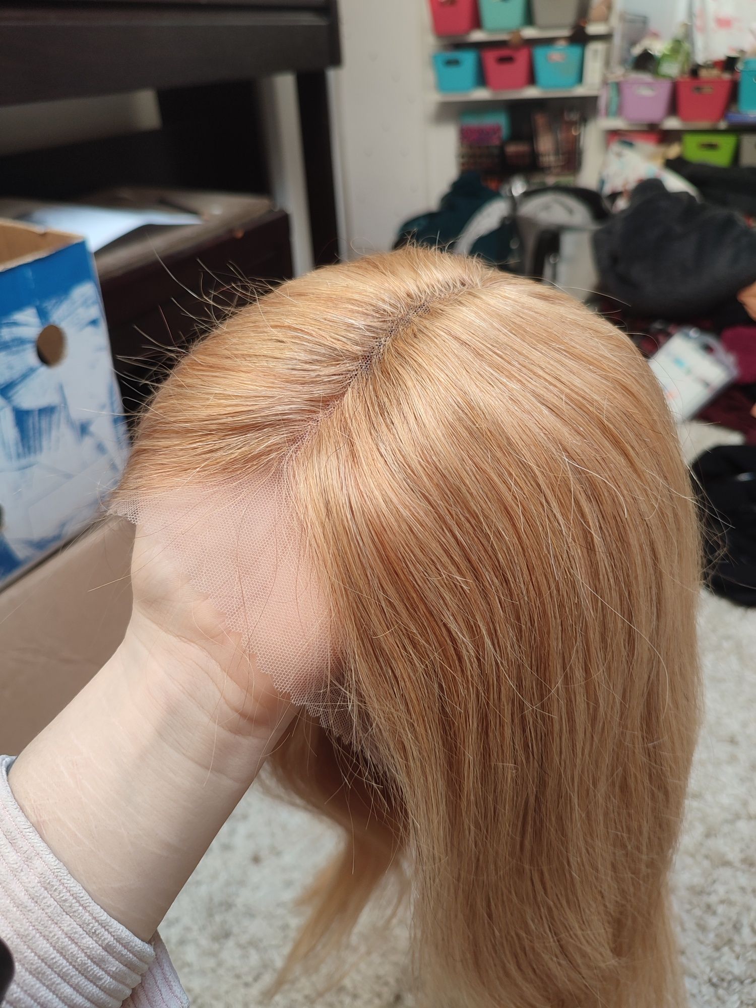 WIG human hair miodowy blond ludzkie włosy peruka lace front