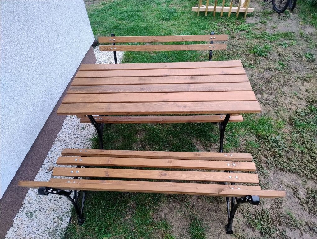 Meble ogrodowe metal drewno zestaw