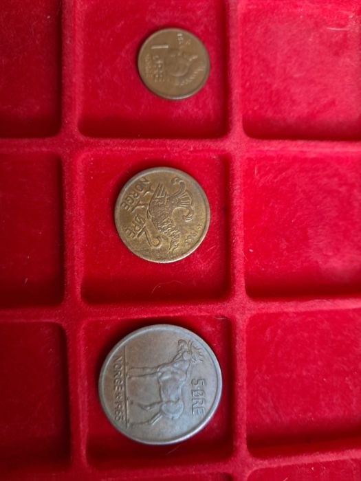 MOEDAS ANTIGAS – Noruega – Lote 3 moedas -  1, 2 e 5 Øre – 1963