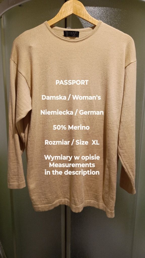 Passport  Niemiecka damska bluza termiczna / do spania, 50% Merino, XL