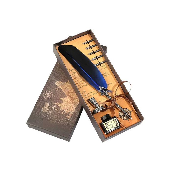 Piękny zestaw piśmienniczy – gęsie pióro stalówki pudełko prezentowe