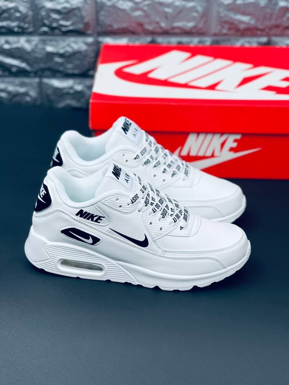 Мужские Кроссовки Nike Air Max 90 Белые Кожаные Кроссовки Найк