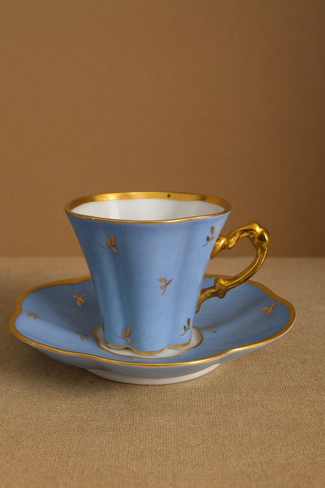 Elegancka filiżanka z talerzykiem – Limoges J.B., ręczne złocenia-cudo